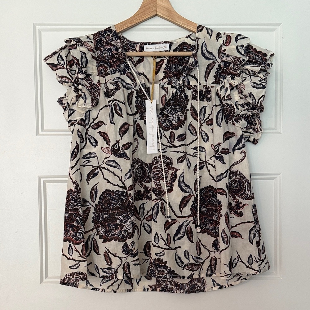 House of Harlow 1960 Black and Cream Floral Blouse